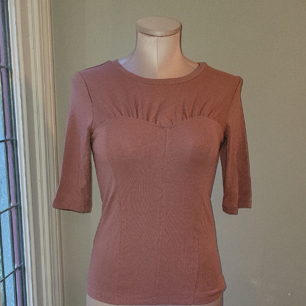GAP Pink Fitted Ruched 3/4 Sleeve Blouse
